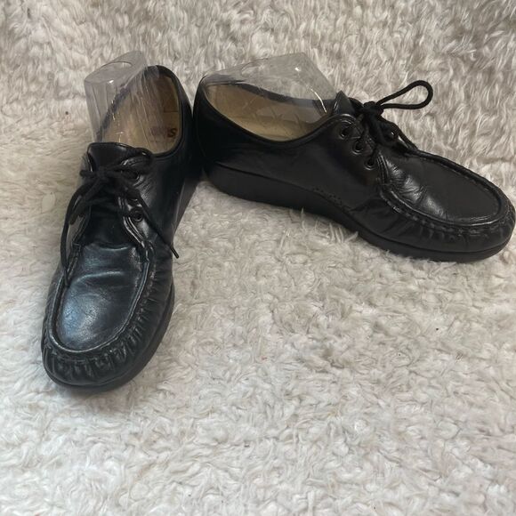 SAS Siesta leather black lace up wedge shoes size 11M - Picture 4 of 13